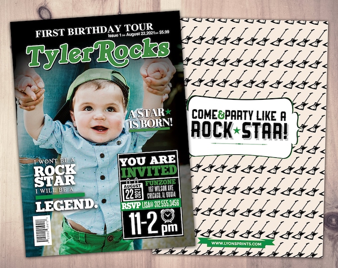 Rock Star magazine theme birthday invitation, rockstar, baby shower, rock star party, rock n roll, pop star, hip hop, guitar
