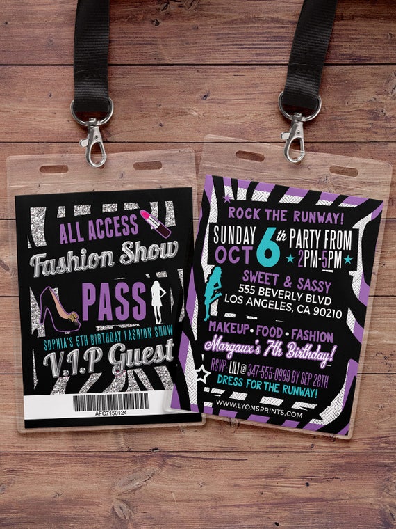 Rock the Runway, ticket birthday party invitation- popstar invitation- rockstar party, fashion birthday, zebra print, high fashion, runway Il_570xn