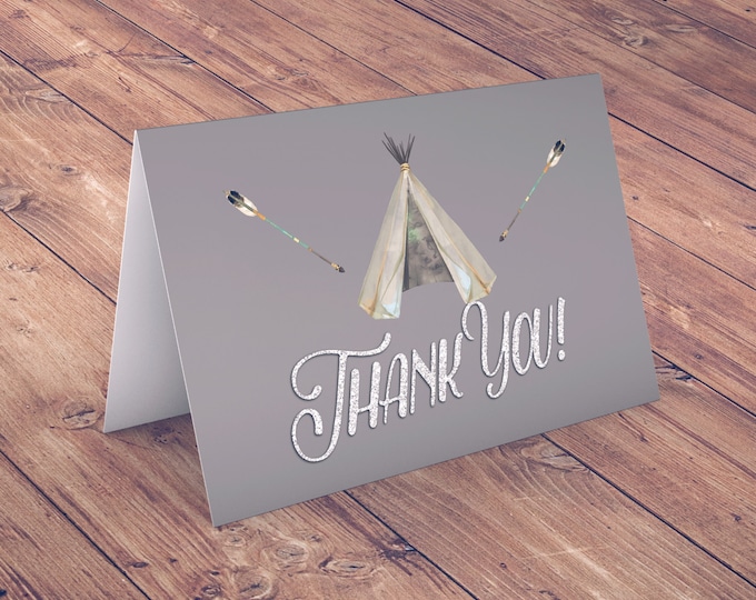 TEEPEE Baby Shower, Thank you card, arrow baby shower, pow wow, BOHO, Tribal, greeting card, BOHO thank you card