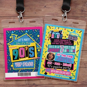 90s party, 80s party,Hip Hop, throwback, VIP PASS, backstage pass, Vip invitation, birthday invitation, lanyard, birthday, fresh prince
