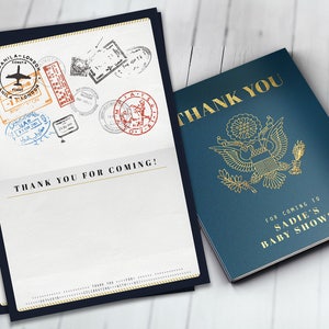 Thank you card, passport, travel theme, travel party, Digital file only, Graduation, baby shower, birthday, wedding, business thank you