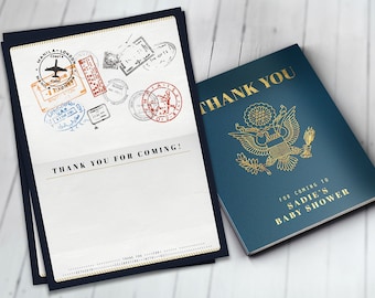 Thank you card, passport, travel theme, travel party, Digital file only, Graduation, baby shower, birthday, wedding, business thank you