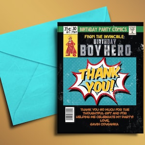 Super Hero Geburtstagseinladungen, Super Hero Dankeskarte, Hero Einladung, Super Hero Party, Comic Einladung, Invite, Thank you, comic