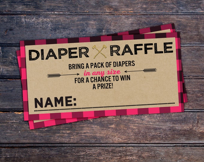 Diaper Raffle, digital file only, Lumberjack Baby Shower, Buffalo Plaid Woodland Baby Shower, Baby shower games, bear