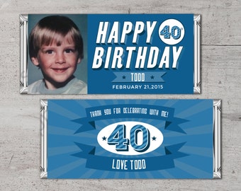 Personalized Birthday Candy Bar Wrapper, Any Age (Digital)