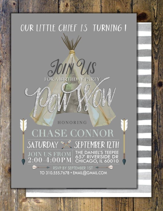TEEPEE Birthday Invitation, Aztec birthday Invite, invitation, Aztec, arrow, pow wow, BOHO, Tribal, first birthday, 1st birthday, Gold Il_570xn