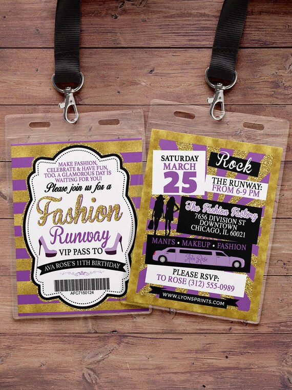 Rock the Runway, ticket birthday party invitation- popstar invitation- rockstar party, fashion birthday, zebra print, high fashion, runway Il_570xn