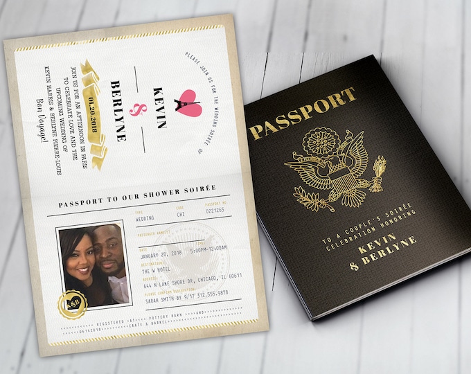 Paris PASSPORT, couples shower, wedding shower, travel birthday invitation, customized passport, travel party, wedding invitation