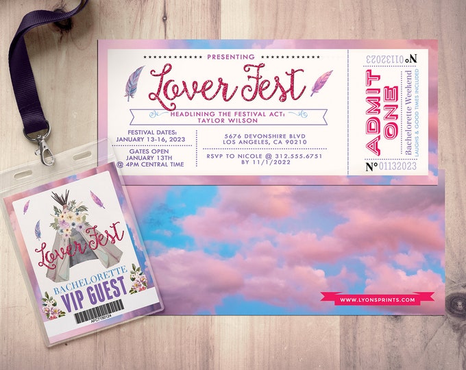 Bachelorette party invitation, wedding Invitation, ticket invitation, pow wow, BOHO, Tribal, birthday invite, music festival