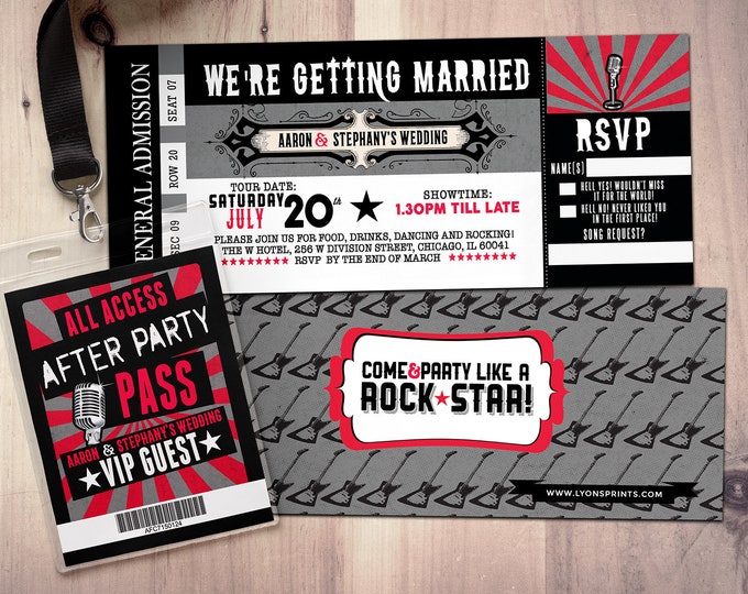 Rock Star wedding Invite/Bridal Shower INVITATION, ticket bridal shower invitation, rockstar shower, save the date, wedding invitation