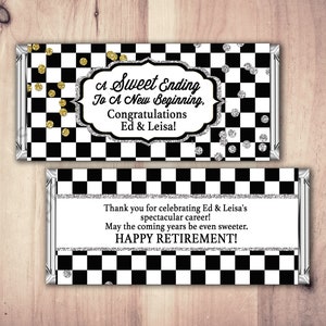 Retirement Candy Bar Wrapper, Printable Digital File, Candy Bar, retirement party, party favor, gift, thank you, checker