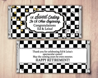 Retirement Candy Bar Wrapper, Checkerboard Design (Digital File)