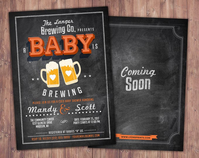 Baby is brewing, Coed baby shower invitation- Beer baby shower invitation- couples baby shower - girl baby shower - boy baby shower, BBQ