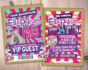 Rock Star, VIP PASS, backstage pass, Vip invitation, birthday, pop star, rock star birthday, music festival