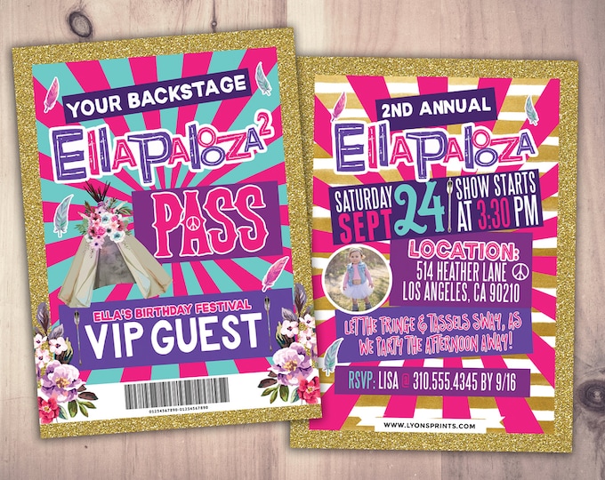 Rock Star, VIP PASS, backstage pass, Vip invitation, birthday, pop star, rock star birthday, music festival