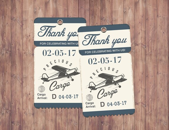Precious Cargo favor tag, Baby Shower tag , Baby Shower, vintage airplane invitation, time flies, luggage tag Il_570xn