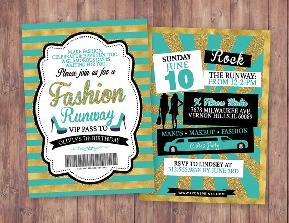 Rock the Runway, ticket birthday party invitation- popstar invitation- rockstar party, fashion birthday, zebra print, high fashion, runway Il_570xn
