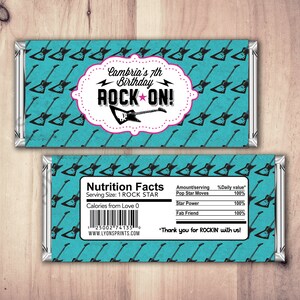 Rock Star wrapper, Pop Star Wrapper – Printable Hershey&#39;s Bar Wrapper  – Birthday party favor- Party Favors- Rock Star, Pop star party