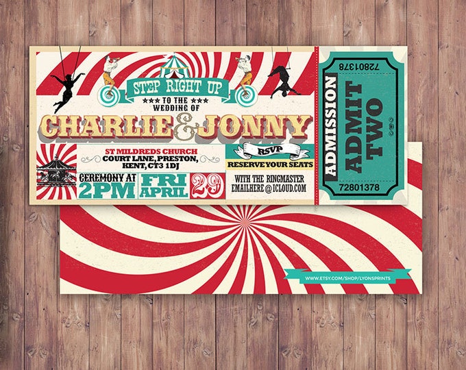 CIRCUS wedding, Invitation- Carnival invitation-wedding invitation- graduation party, school dance invitation,birthday, baby shower