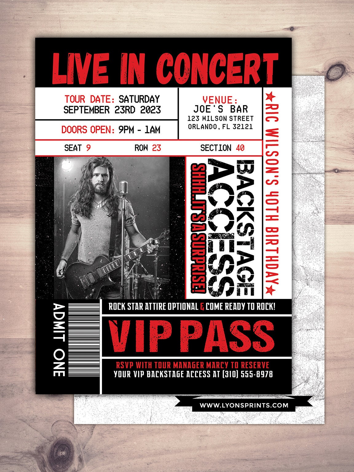 Rockstar Party Backstage Pass Printable Insert Rockstar 