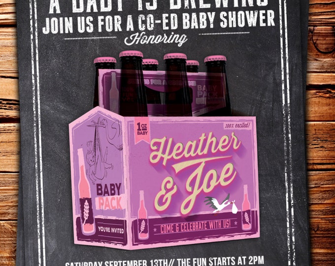 Coed baby shower invitation- Beer baby shower invitation- couples baby shower - girl baby shower - boy baby shower, baby is brewing,BBQ