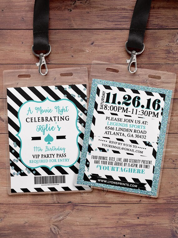 VIP PASS, invitation, Spade party, white party, 21st birthday, sweet 16, birthday invitation, wedding, baby shower, bridal shower Il_570xn