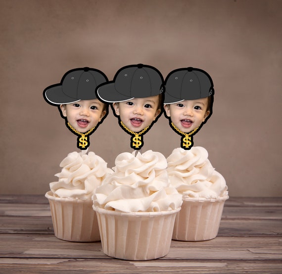 Photo Cupcake Toppers Digital File - Hip hop birthday, baseball topper, boy birthday, Fresh Prince, Hip hop party decor, rap, 90s party Il_570xn