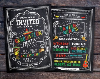 Afstudeerfeest uitnodiging, Fiesta, Mexicaans, uitnodigen, feest, klasse van 2018, afstudeerder, afgestudeerde, afstudeeruitnodiging, taco's, 2019, afstudeerder