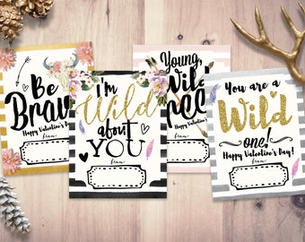 BOHO, biglietti di San Valentino tribali per bambini - Biglietti di San Valentino per bambini - Biglietti di San Valentino - Biglietti di San Valentino STAMPABILI fai-da-te - Selvaggi e liberi