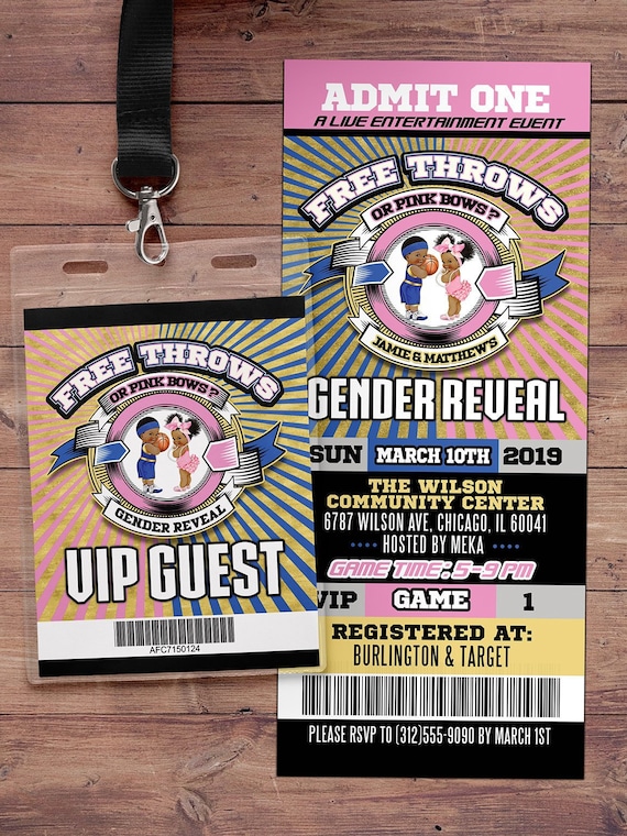 Free Throws or Pink Bows Invitation. PRINTABLE. Basketball or Bows Gender Reveal Invitation. Basketball or Bows baby shower. VIP pass Il_570xn