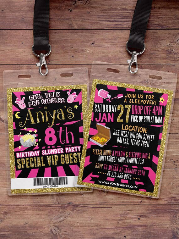 VIP pass, slumber party invitation / Pajama Party / sleepover invitation / spa sleepover invitation, sleepover party invitation, girl party Il_570xn