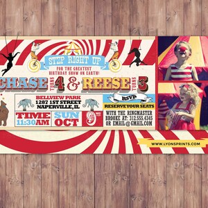 Birthday- circus ticket-carnival ticket invitation - vintage circus, retro, ticket invitation, carnival, circus birthday invitation, twins