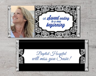 Retirement Candy Bar Wrapper, Personalized Party Favor (Digital File)