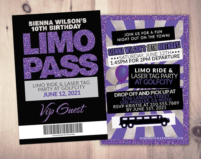 VIP PASS, Limo pass, Birthday party, 21st birthday, backstage pass, cocktail party, birthday invitation, wedding, bachelor, party bus