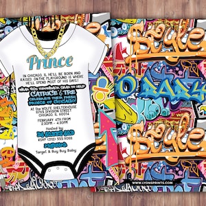 Prince, Baby Shower, Throwback shower, Hip Hop, 90s, Push it shower, Graffiti invite, Fresh, 90s party, hip hop theme, digital invite