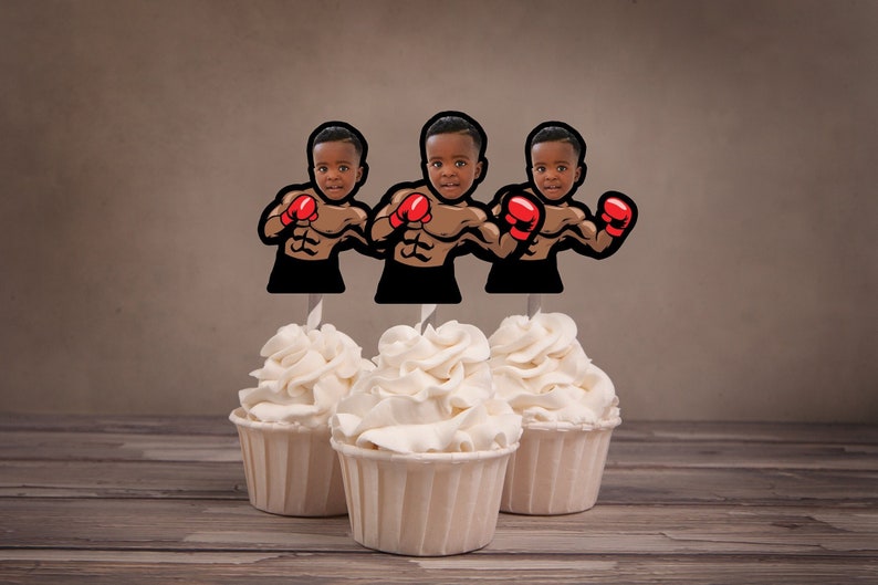 Digital Photo Cupcake Toppers, Boxing Party, The Main Event, Boxing theme, Gender Reveal, Boxing gloves image 2