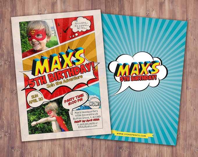 Comic party invitation / boy birthday invitations / sleepover invitation / super hero invitation / comic invitation / twins birthday