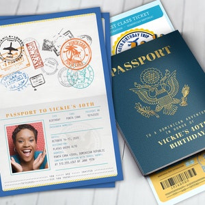 Passport and ticket birthday invitation, cruise invitation, Punta Cana, Dominican Republic, travel theme, Digital files only