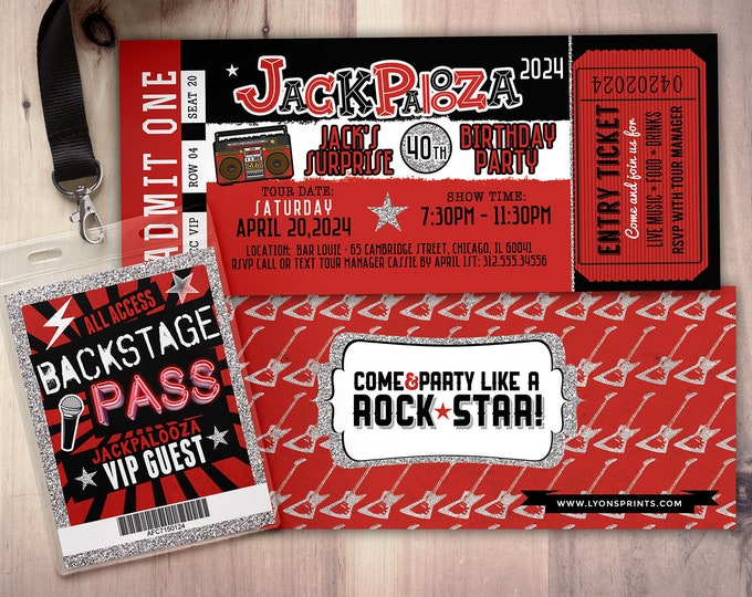 Rock Star-Concert ticket birthday invitation- girl birthday invitation- pop star birthday invitation-music birthday invitation