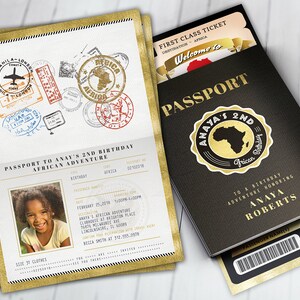 PASSPORT und TICKET Geburtstagseinladung, Bridal Shower Einladung, Afrika Pass, Afrikanischer Geburtstag, Afrikanischer Geburtstag, nur digitale Dateien