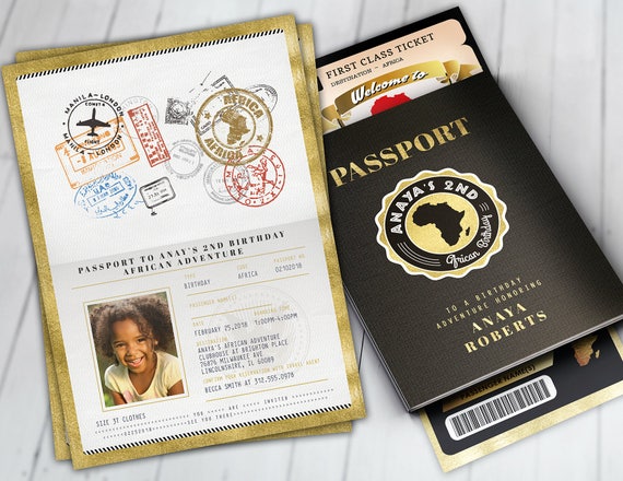 PASSPORT and TICKET Birthday invitation, Bridal Shower invitation, Africa Passport, African Birthday, African Birthday, Digital files only Il_570xn