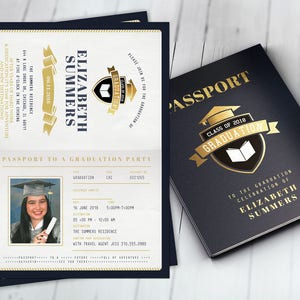 Graduation Party Invitation, Bon Voyage, travel, passport, destination, invite, party, oh the places you will go, prom, Digital files only