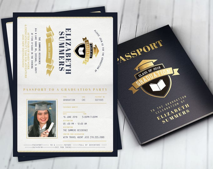 Graduation Party Invitation, Bon Voyage, travel, passport, destination, invite, party, oh the places you will go, prom, Digital files only