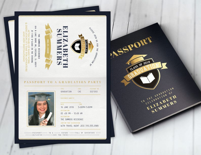 Graduation Party Invitation, Bon Voyage, travel, passport, destination, invite, party, oh the places you will go, prom, Digital files only image 1