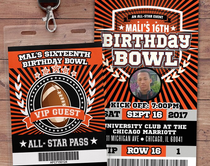 Football ticket Invitation // All Star Birthday //  VIP pass,, Super Bowl Party, sports birthday, ticket invite, Bar Mitzvah, football