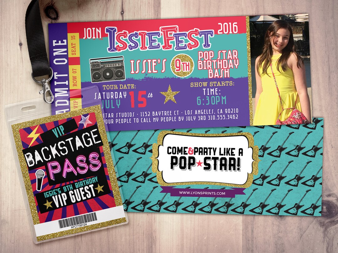 ROCK STAR Concert Ticket Birthday Party Invitation- Music Invitation ...