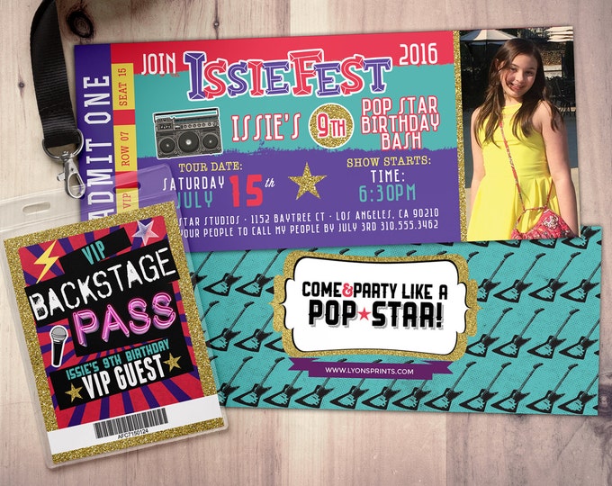 ROCK STAR concert ticket birthday party invitation- Music invitation- printable, rockstar party, pop star, karaoke party, hip hop, invite