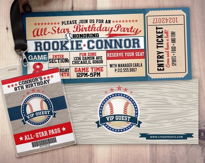 Vintage, baseball, All-Star Invitation //  Little Slugger Birthday // VIP pass  -  sports birthday, home run birthday, Digital files