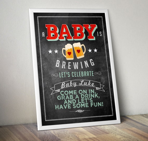 Welcome sign, Floral, rustic, BOHO, BabyQ chalkboard couples co-ed Baby Shower BBQ - babyQ baby is brewing, (Printable File Only) Il_570xn