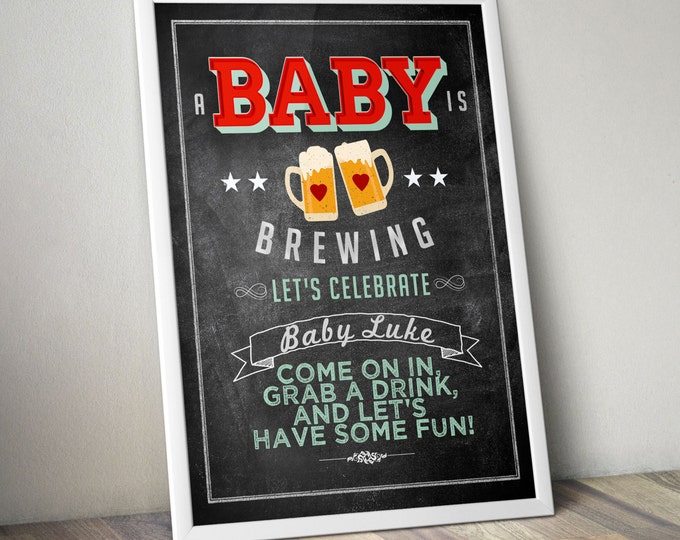 Welcome sign, Floral, rustic, BOHO, BabyQ chalkboard couples co-ed Baby Shower BBQ - babyQ  baby is brewing, Printable File Only